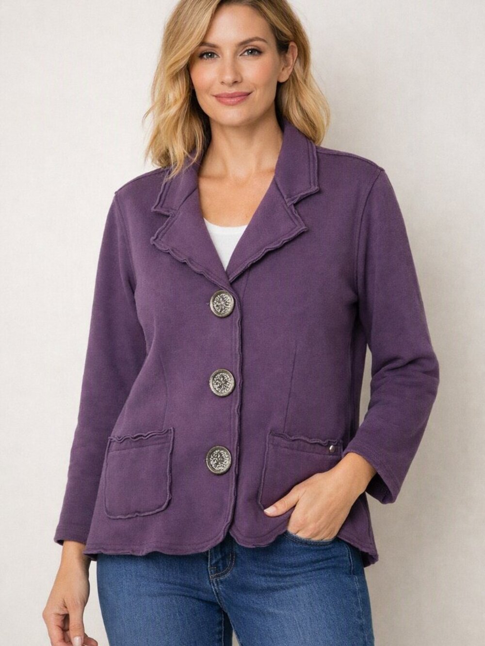 neon buddha Purple Button-Front Blazer Jacket